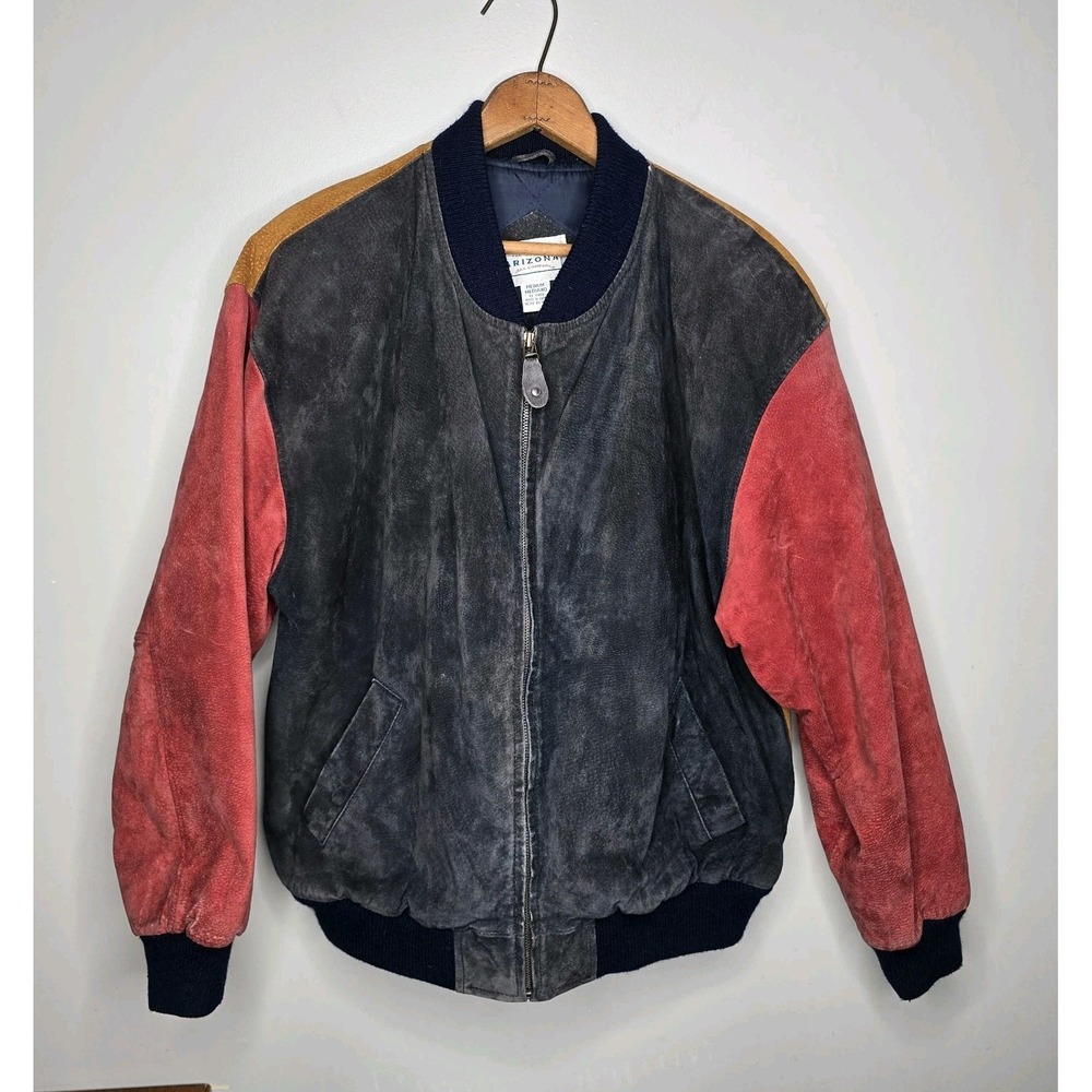 Vintage Arizona Jean Co Suede Colorblock Bomber Jacket Mens Medium 90s Retro